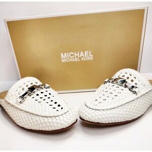 Michael Kors Charlton Slide Mules Woven White Buckle Loafers Women US 9.5M